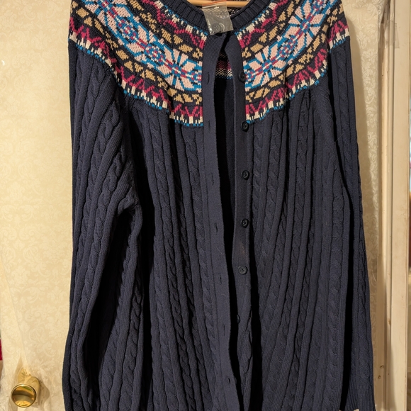 Woman Within Navy Cardigan with Colorful Pattern 3X New Without Tags - Picture 3 of 16